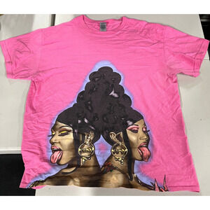 Megan Thee Stallion & Cardi B WAP Airbrush Graffiti Pink Cotton T-Shirt Sz Large